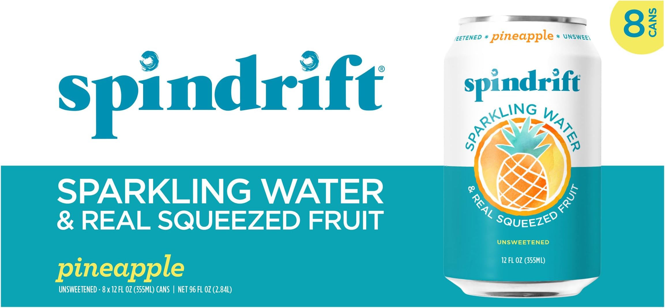 SPINDRIFT Pineapple Sparkling Water, 12 FZ (8 Count)