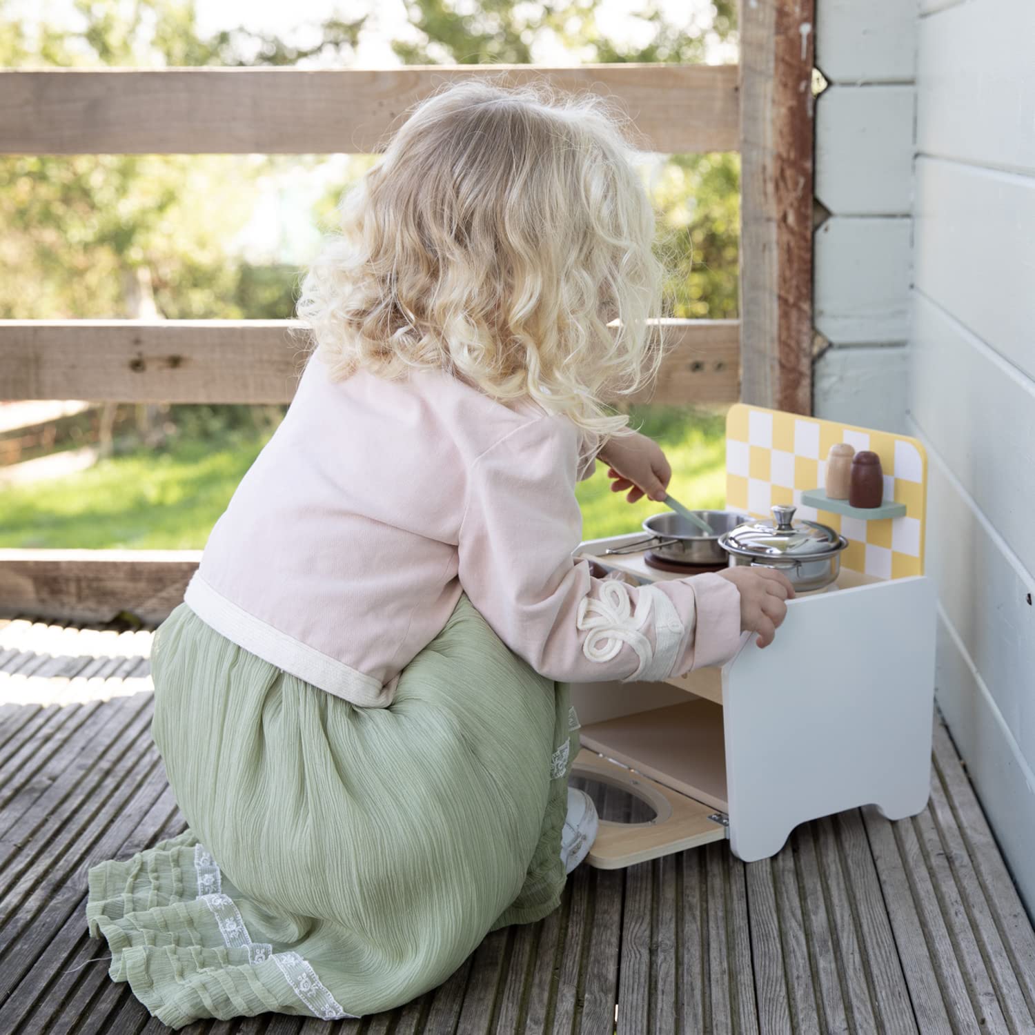 Classic World Kinder Küche | Kinderküche ab 3 Jahre | Kinderküche Zubehör | Spielküche Holz klein | 8 Teile | Holzspielzeug Küche für Jungs & Mädchen