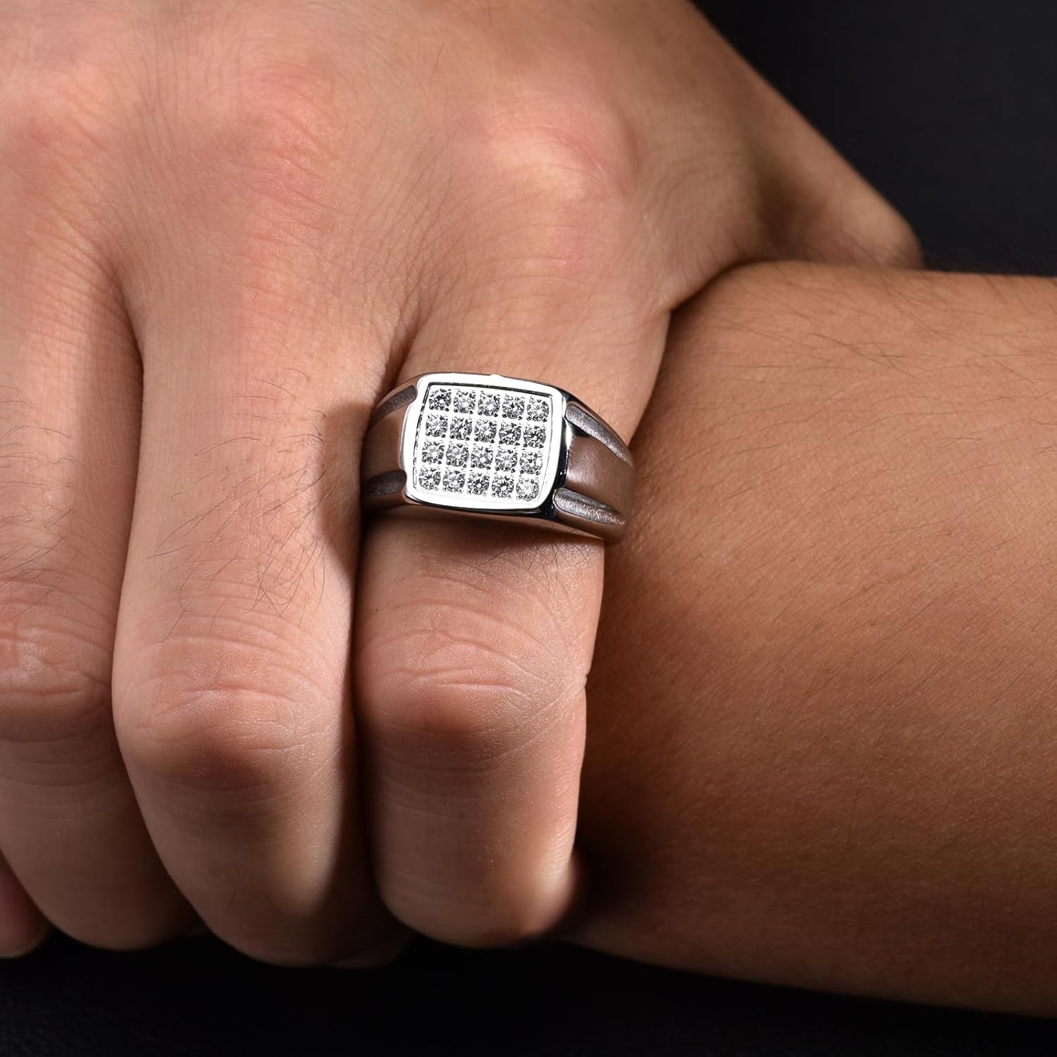 18K Gold Plated Men's Cubic Zirconia Ring with 20 CZ Stones - Hypoallergenic Stainless Steel Wedding Band, Comfort Fit Sizes 8-13 (Gold/Black/Silver), Jewelry Gifts for Him - Image 5