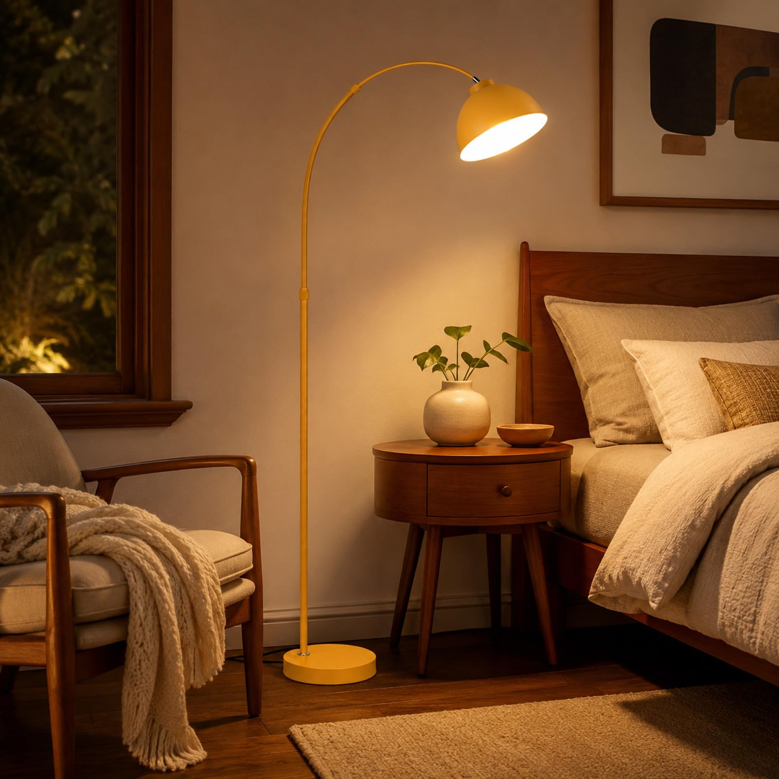 【Artemide】90s ヴィンテージ ポストモダン CDラック付フロアランプ MIXL 64 in Yellow Arc Floor Lamp for Living Room,Dome Shade