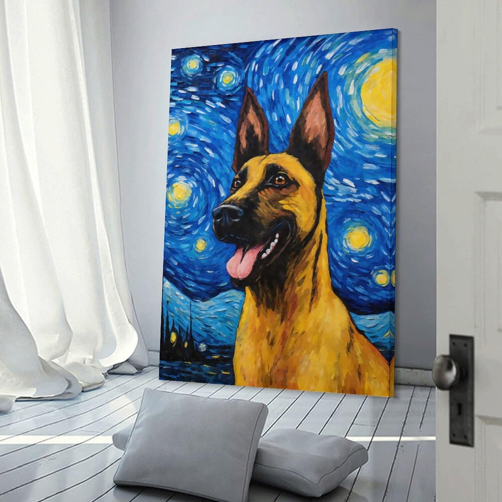 Junmoney Frame-Style-5 Belgian Malinois Night Wall Art Print, 20X30inch(50X75cm), For Living Room, Bedroom, Office Or Hallway, A Flexible Wall Accent For Shared Spaces