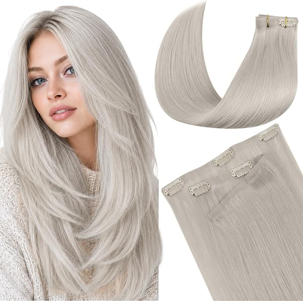 LaaVoo Seamless Clip in Hair Extensions Human Hair Soft Straight 16 Inch