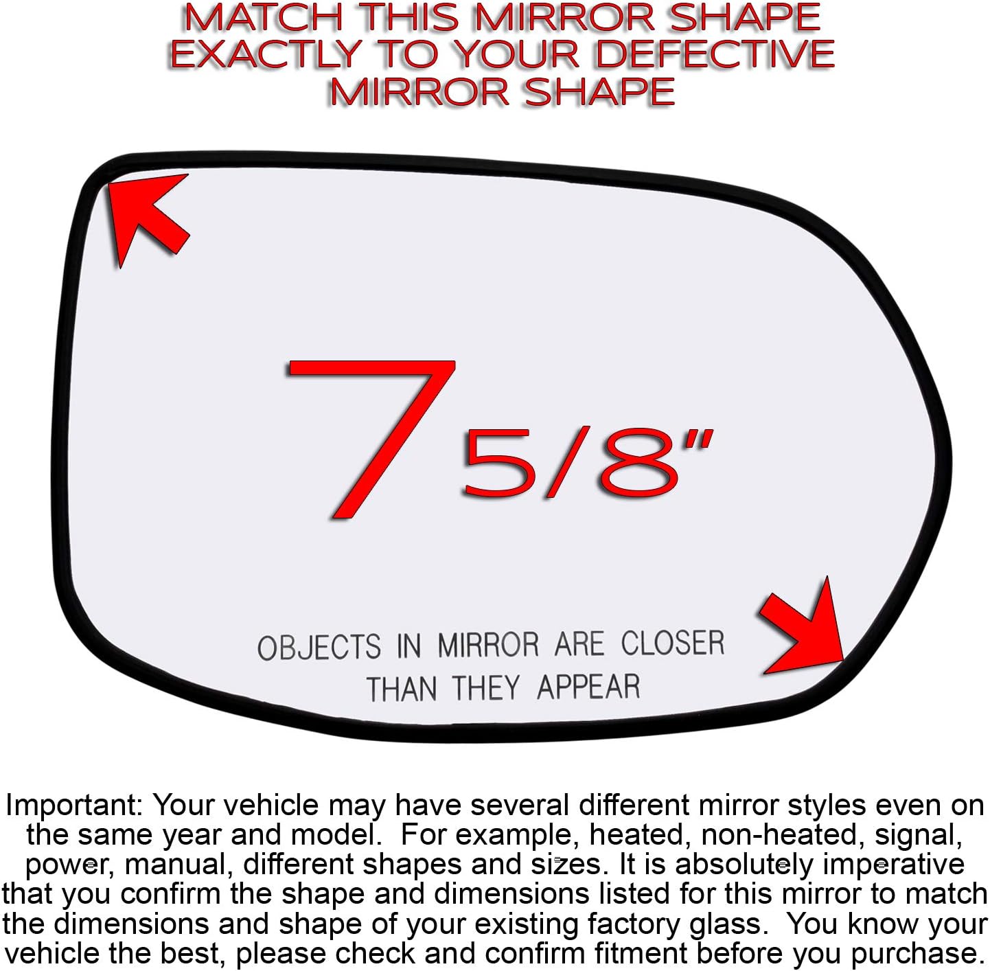 Passenger Side Mirror Glass replacement For 2007-2011 Honda CRV CR-V Right Door Wing Mirrors Convex Lens Plastic Backing Plate Heated Defrost 07 08 09 10 11