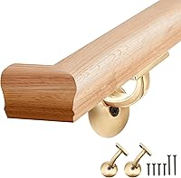 Maasechs 6010 Red Oak 6ft Handrail Kit with Brass Wall Brackets & Returns - Easy Install Indoor Stair Railing for Home Stairs, Lofts