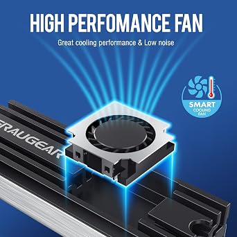 GRAUGEAR M.2 NVMe SSD Heatsink, Direct-Touch Heat of Copper Heat Pipe, 20mm Built-in Cooling Fan, Aluminum Plate-Fin Design, Thermal Pads incl. Cooler for M.2 2280 NVMe [G-M2HS08-F]