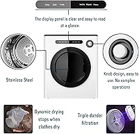 Vista 5 de Dessiz Secadora de ropa compacta con control digital, capacidad de 10 libras, secadora de ropa portátil para espacios pequeños, caravanas