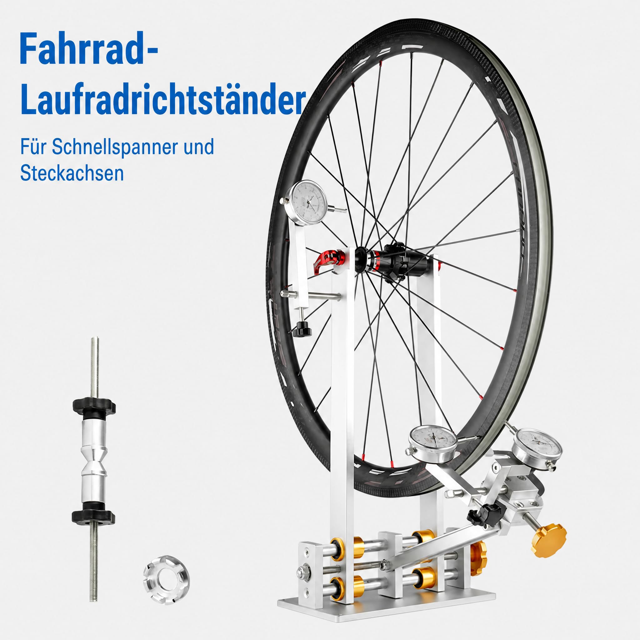 Fahrrad Zentrierständer für 10-29inch, Zentrierständer Fahrrad Laufräder Kalibrierungsständer Radwartungs Felgen Korrekturständer Radbreite Einspeichen Zentrierständ (Gold)