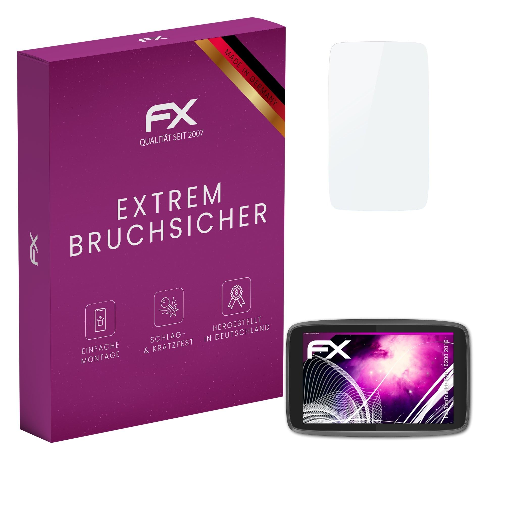 atFoliX Plastic Glass Protective Film compatible with TomTom GO 620/6200 2016 Glass Protector, 9H Hybrid-Glass FX Screen Protector