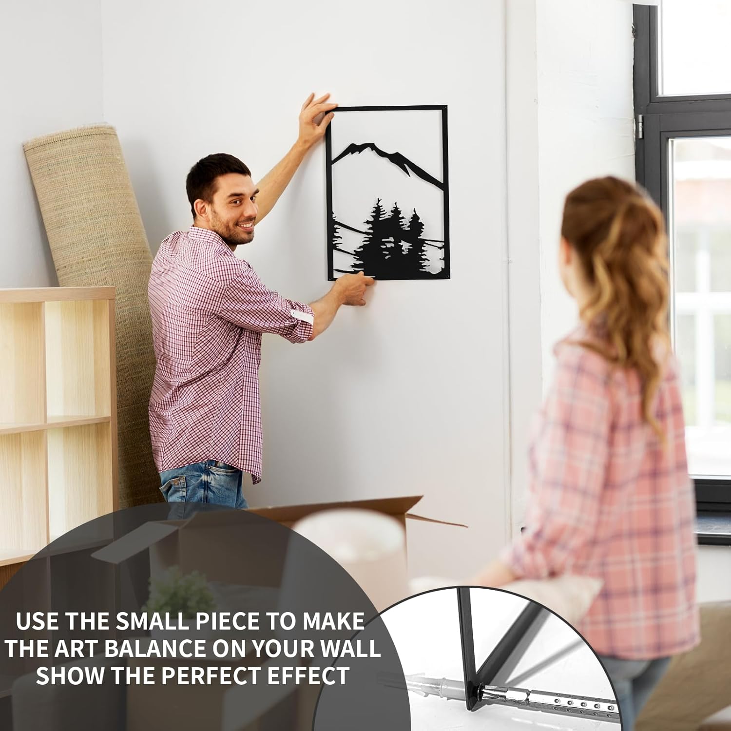 Art3d Black Metal Wall art, 4 Pieces Wall Decor for Living Room Bedroom Hallway Hotel, Natural Mountain Pattern Wall Art Style, Line Art Wall Décor