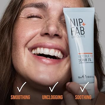 Nip + Fab Glycolic Fix Scrub (2.5 fl oz) 3% Glycolic Acid 3-in-1 Facial Exfoliator Brightening AHA Face Scrub with Salicylic Acid for Smooth Radiant Skin