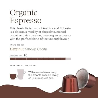 Cru Kafe Espresso Organic Coffee Pods, Nespresso Original, 50 Pods