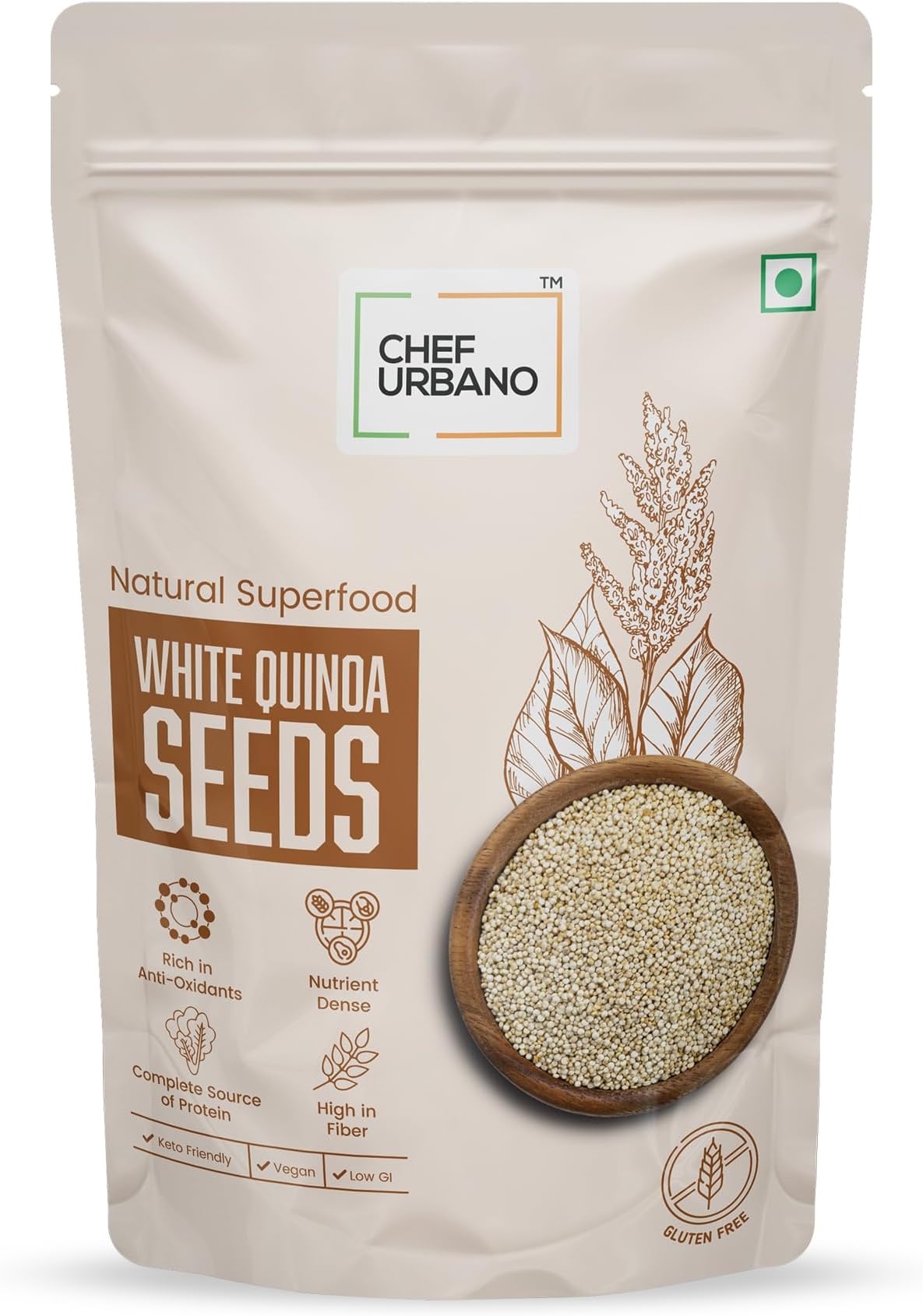 Chef Urbano White Quinoa 1 Kg | Saponin Free | Higher Mineral Content Than Rice | Rich in Protein & Fiber | Diabetic Friendly | Aids Weight Loss | Gluten Free | Vegetarian | Non GMO | Diet Food