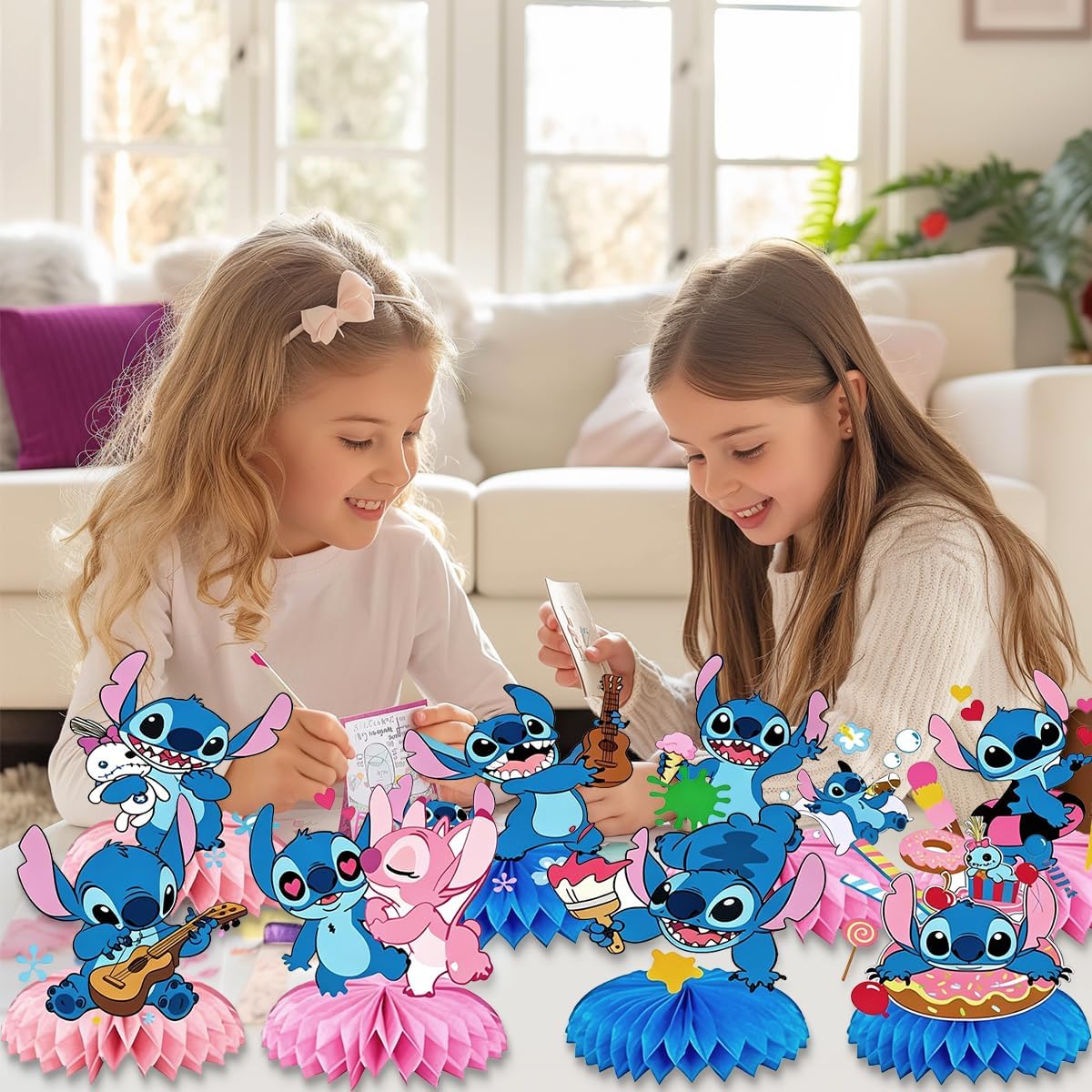 9 Pcs Blue Party Decoration Set, Cartoon Themed Honeycomb Centerpiece Double-Sided Desktop, Table Decoration for Birthday Party Supplies