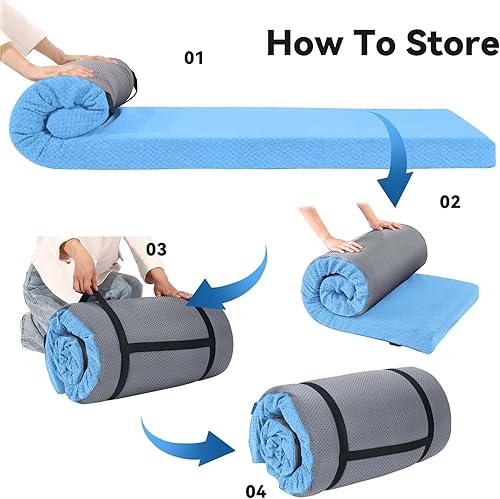 Miniatura 5 de HOMBYS Colchón de espuma viscoelástica para campamento,Almohadilla de dormir portátil para adultos,Colchón impermeable para cuna,Colchón de piso