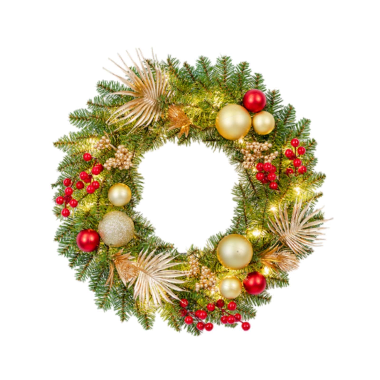 Sharplace Couronne de Noël pour Porte d'entrée, Guirlande saisonnière Lumineuse, Ornement Suspendu de 50cm, décoration de noël pour Patio, Maison, cheminée