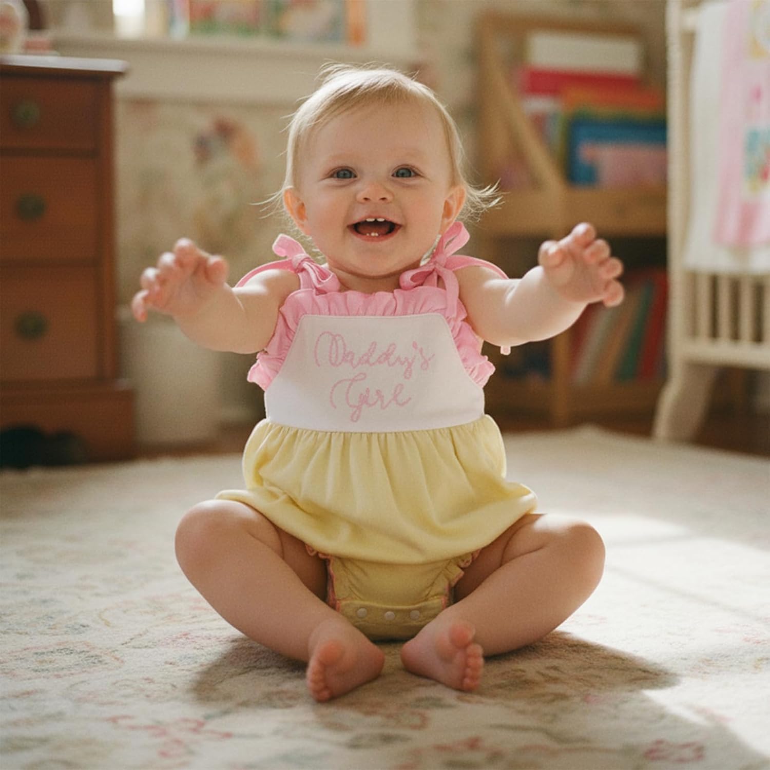 Newborn Baby Girl Clothes Daddys Girl Spaghetti Strap Bubble Romper Ruffle Onesie Infant Cute Summer Outfits - Image 2