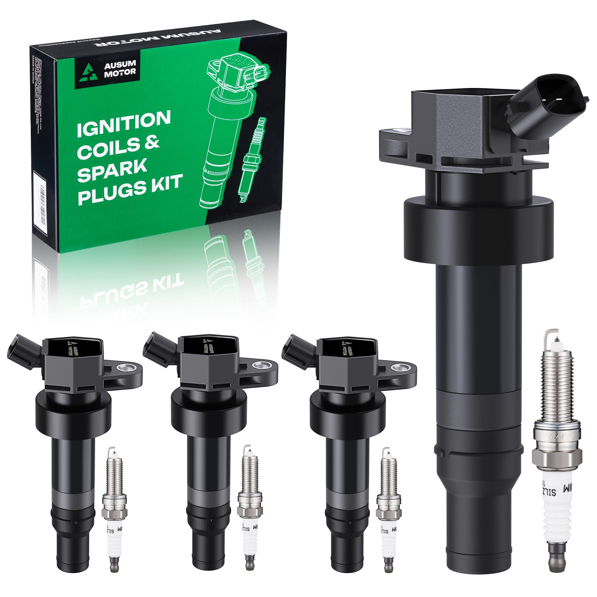 UF-652 Ignition Coil Pack & 93815 Iridium Spark Plugs Compatible with Hyundai 2012-2017 Veloster, 2012-2019 Accent & Kia 2012-2019 Rio Soul L4 1.6L