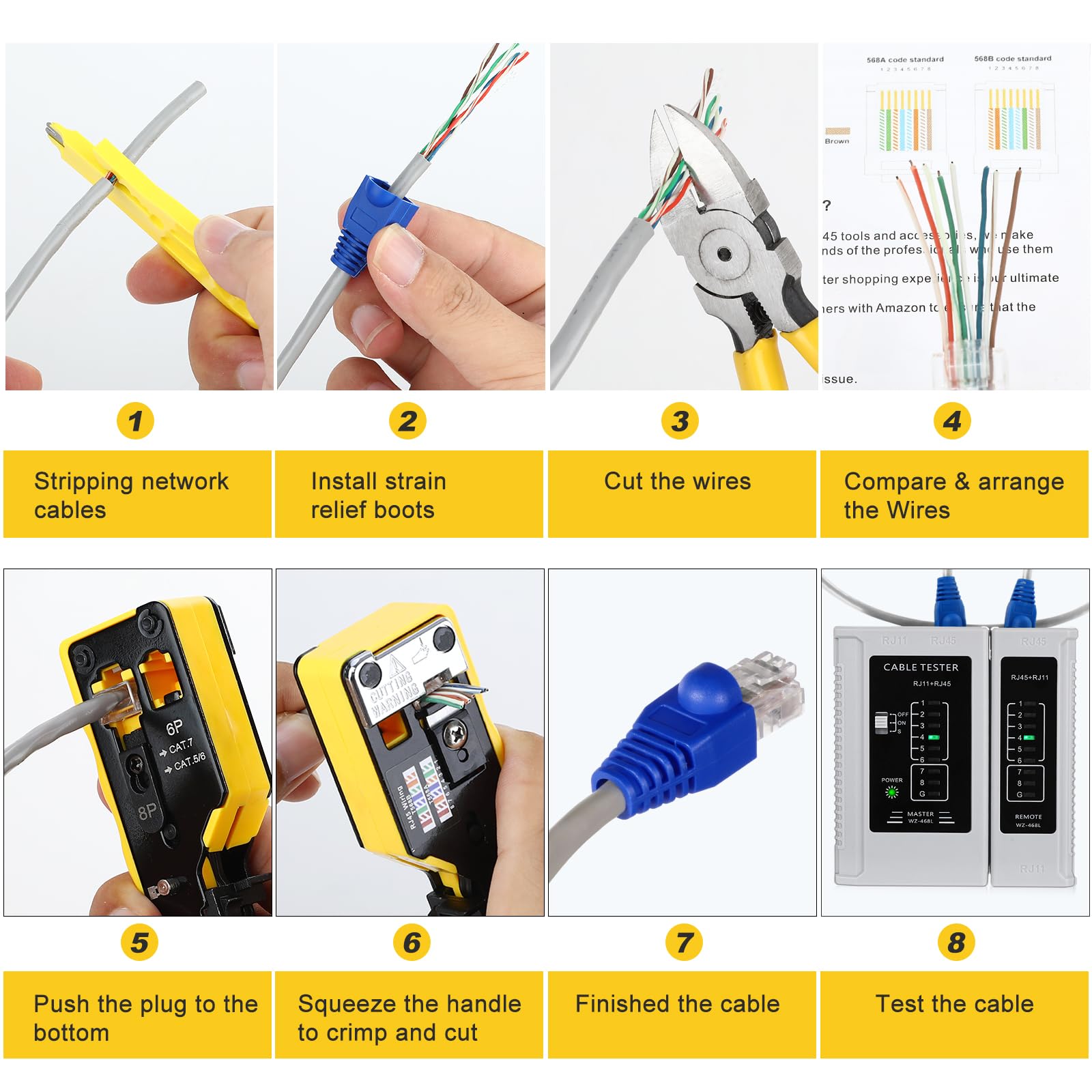 Crimpatrice passante, RJ45 CAT7, CAT7/CAT6/CAT5, RJ45, crimpatrice passante, crimpatrice RJ45, per connettori passanti Cat7, Cat6a, Cat5e (crimpatrice CAT7 08)