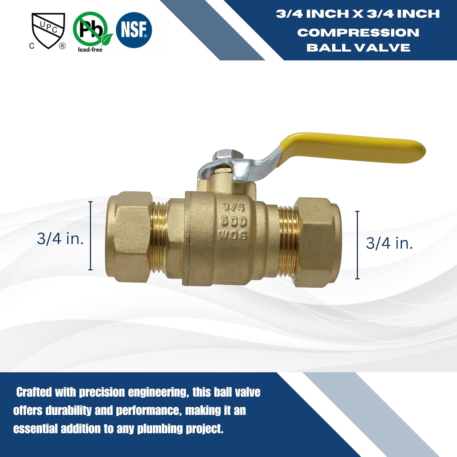 10 Pieces XFITTING 3/4" Compression Ball Valve - Full Port, Brass, 600 WOG