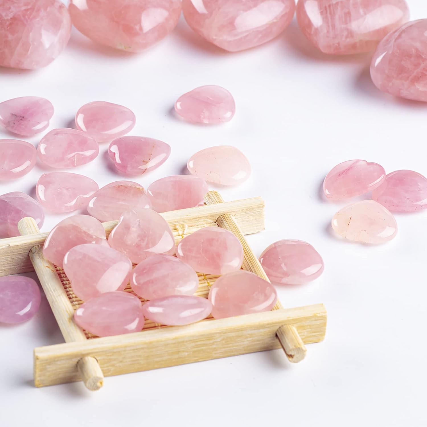30 cristales de cuarzo rosa de corazón piedra de cuarzo rosa pulida ...