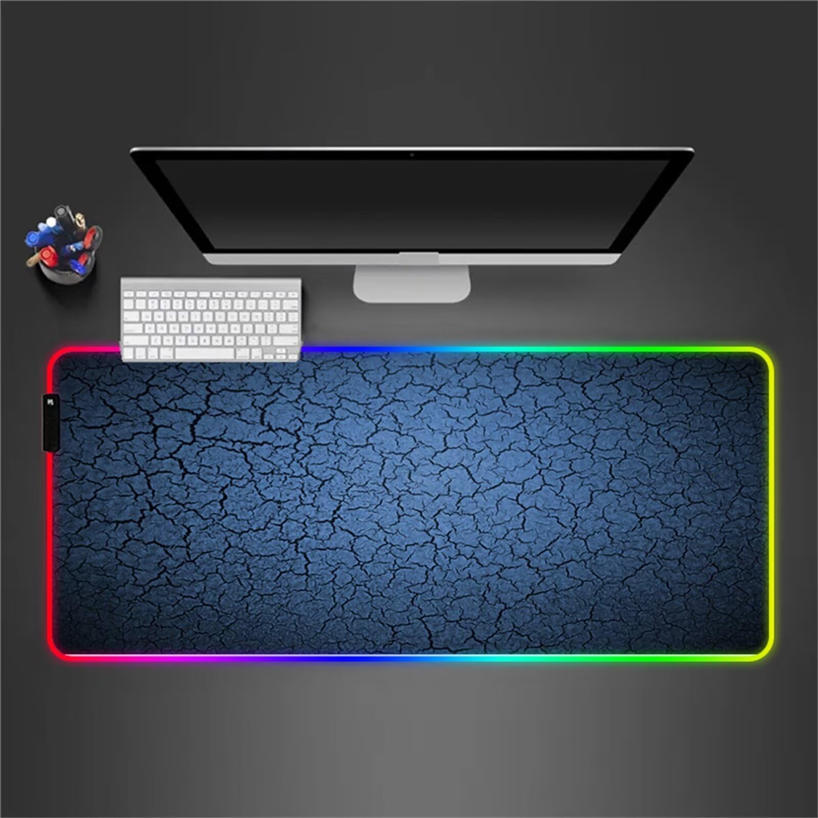 Tappetino per Mouse RGB XXL Grande Tappetino per Mouse da Gioco LED Blu 900x400x4mm con 14 Modalità di Illuminazione e Base in Gomma Antiscivolo per Giochi Lavoro e Studio