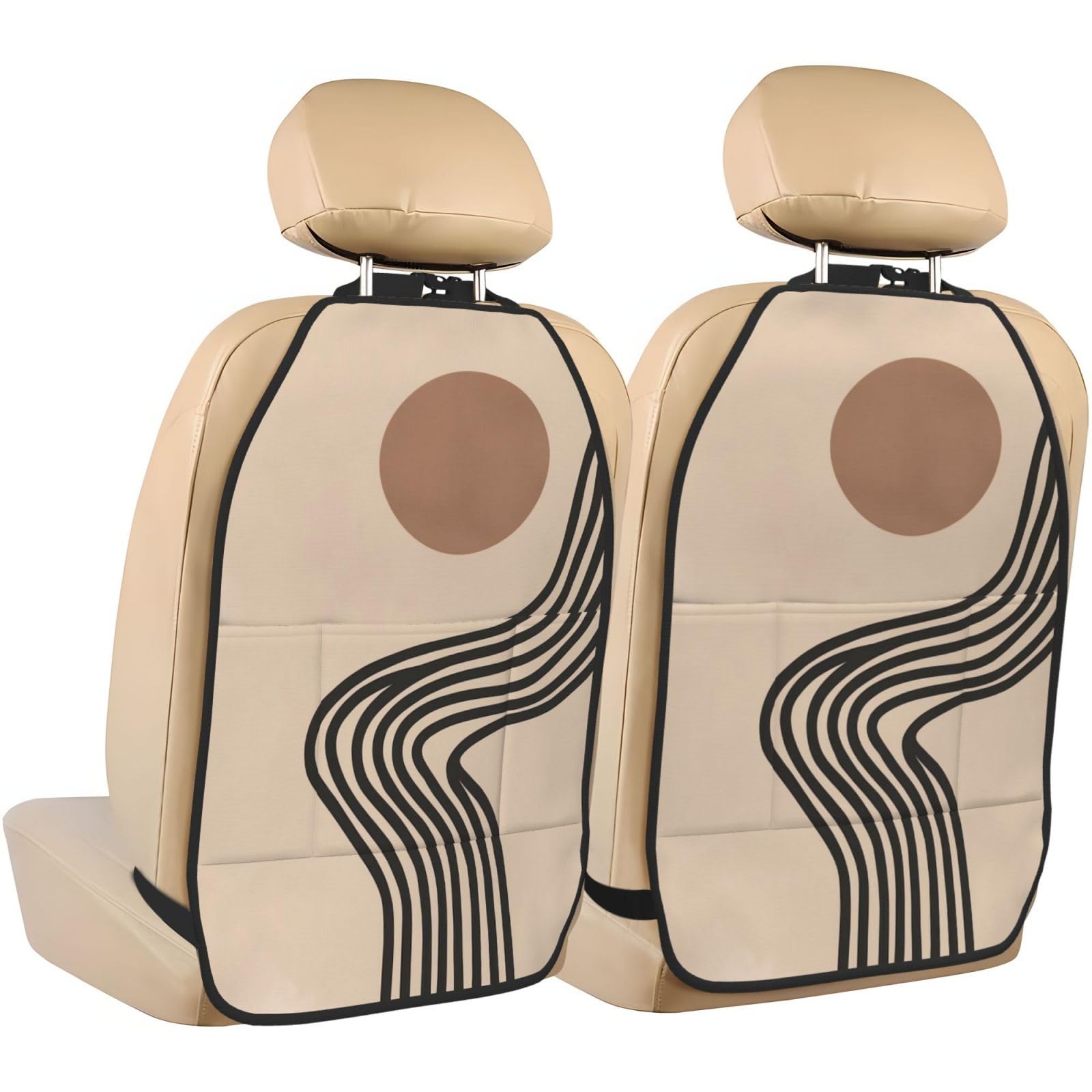 Abstract Boho Lines Car Seat Back Kick Protectors,2 Pack Kick Mats with Storage Pockets for Vehicles to Protect from Dirt Mud Scratches