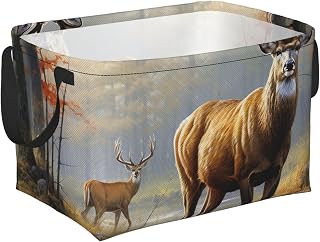 Rectangular Storage Basket With Handles Storage Box Bins Shelf Basket | Waterproof Foldable Storage Cubes Deer Wildlife Art Kids Baskets For Bedroom Laundry Room Home Decor Gift Basket