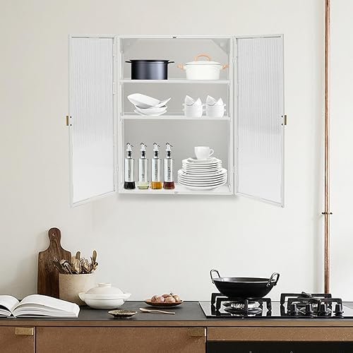 Miniatura 8 de TFCFL Armario de pared extraíble con estantes ajustables, color blanco para oficina, comedor, sala de estar, cocina y baño esmerilado