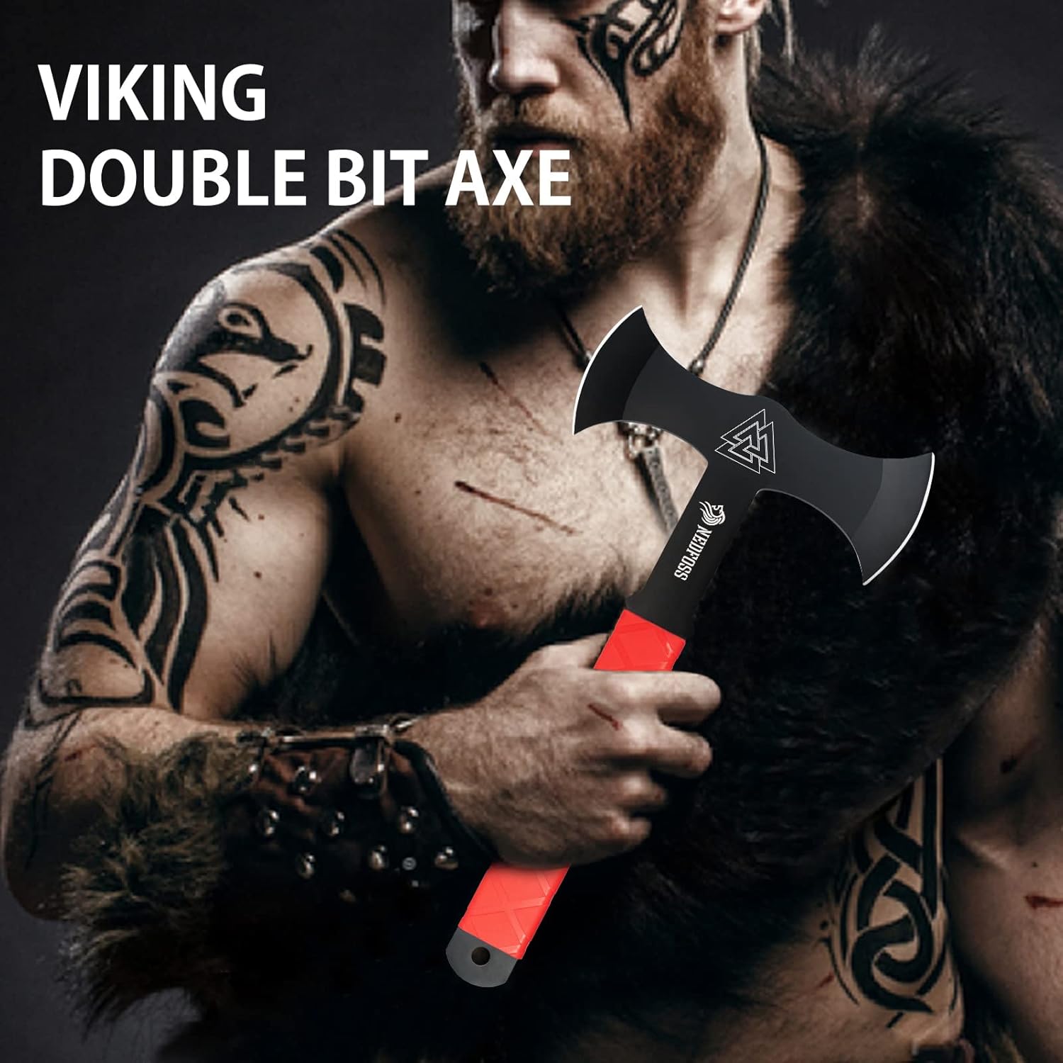 NedFoss Throwing Axes and Tomahawks with Innovative TPR Rubber Handle, 11.9" Full Tang Double Bit Throwing Axe Set with Sheath, Viking Axe Throwing Game for Recreation and Competition