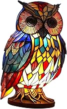 Fenteer Stained Resin Animal Lamp Table Lamp Bedside Lamp Ornament Reading Lighting Retro Table Lamp Desk Lamp for Bedside Table Owl