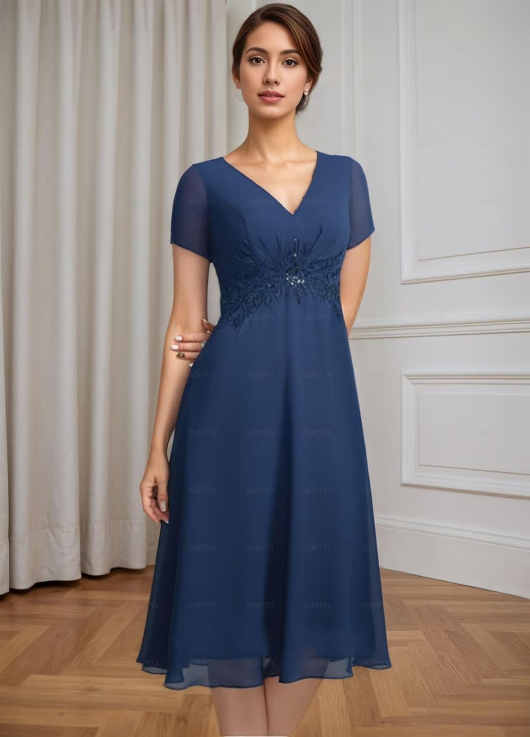 Tea Length Mother of The Bride Dresses for Women Long Sleeve Grandmother of Bride Dress with Jacket - Image 3