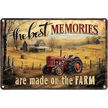 Tractor Village Life Metal Wall Art Farmhouse Walls Metal Tin Sign 20 * 30cm/8 * 12in Vintage Warm Iron Plaque Poster for Garden The Best Memories are Made on the Farm