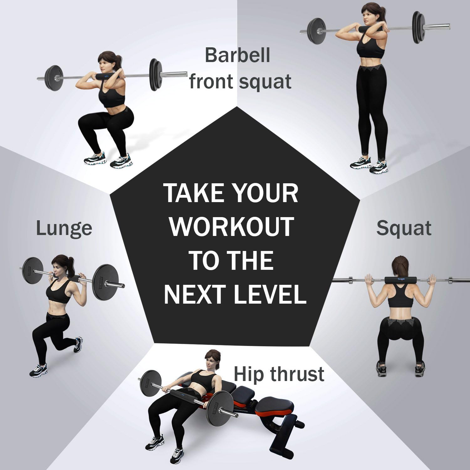 Yes4All Ergonomic Foam Bar Pad, Olympic Barbell Squat & Neck Pad for Squats, Hip Thrusts & Weight Lifting Bar