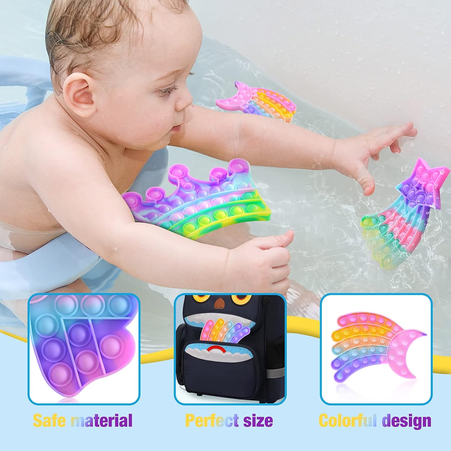 4 Pack Pop Bubble Sensory Fidget Toy Macaron Rainbow Pushing It Popper Toy for Kids and Adults Cute Popitsfidgets Toys Cheap Popit Gift Squeeze Sensory Toy (Meteor+Bow+Moon+Crown)