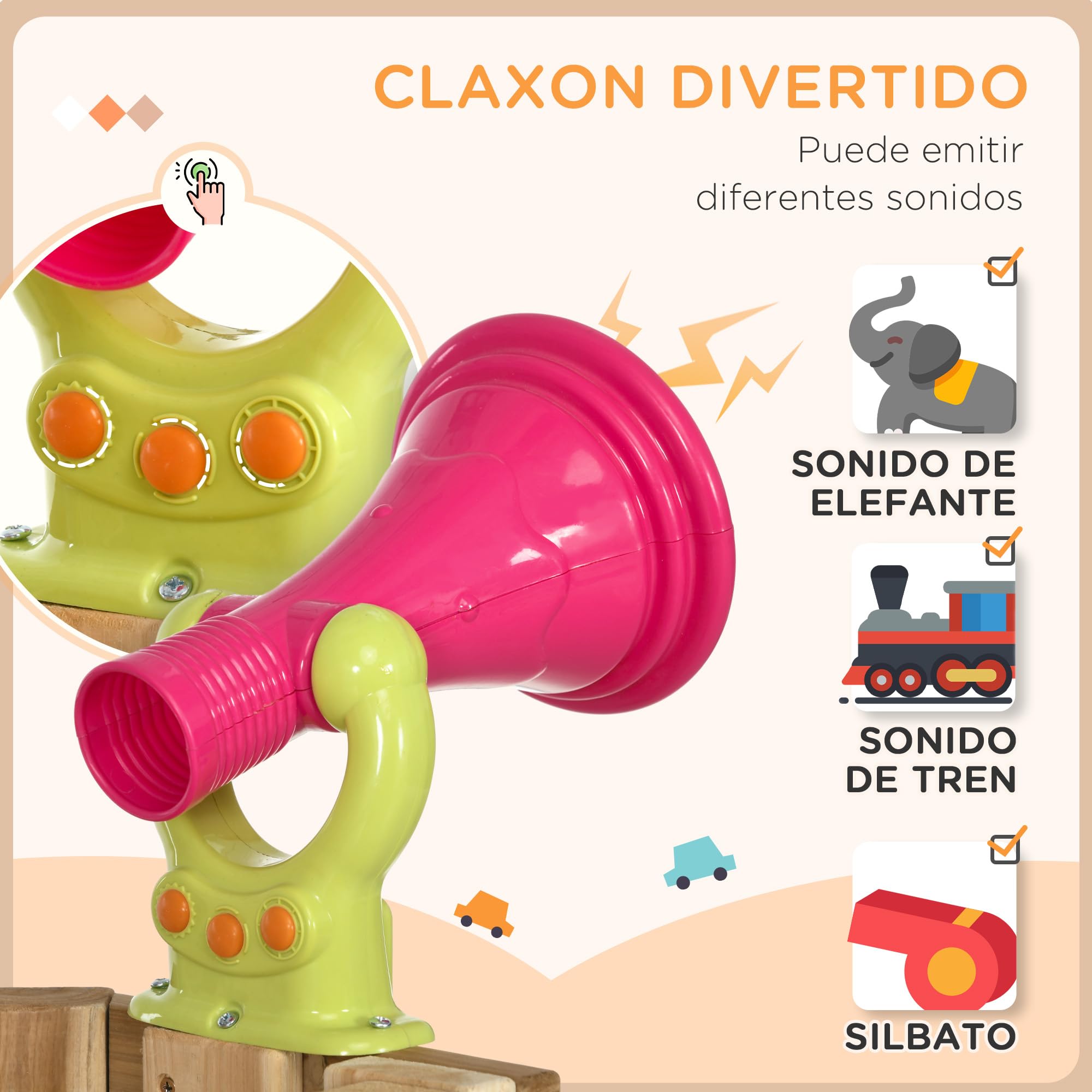 Outsunny Juego de Tobogán y Columpio para Niños de 18-48 Meses 4 en 1 Parque Infantil de Madera con Columpio Tobogán Volante Bocina Teléfono para Patio Césped 170x200x118 cm Rojo y Natural