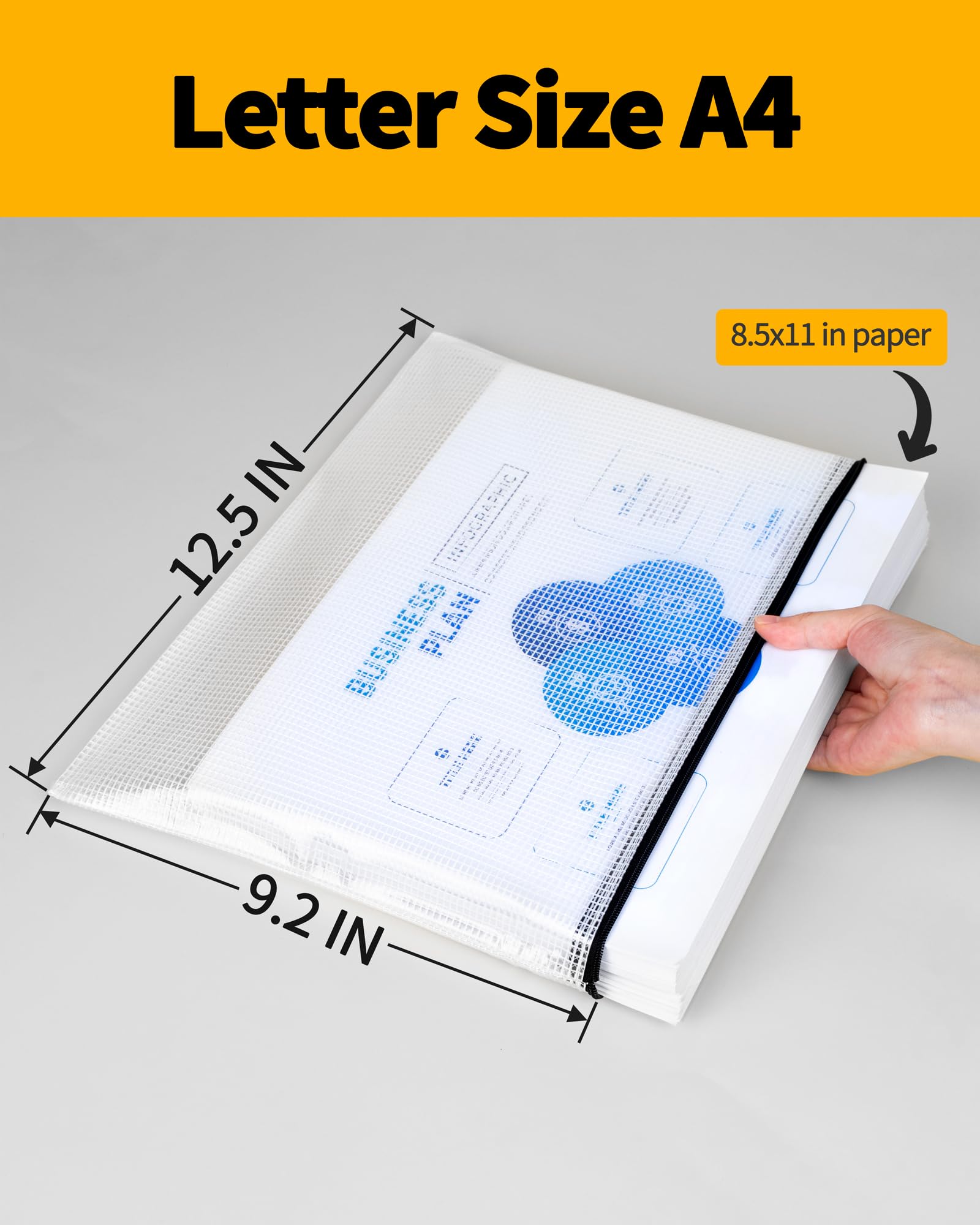 SUNEE Lot de 18 porte-documents en maille plastique avec fermeture éclair (noir, format lettre) pour fournitures de bureau, papiers d'affaires, rangement de voyage – Protection résistante aux