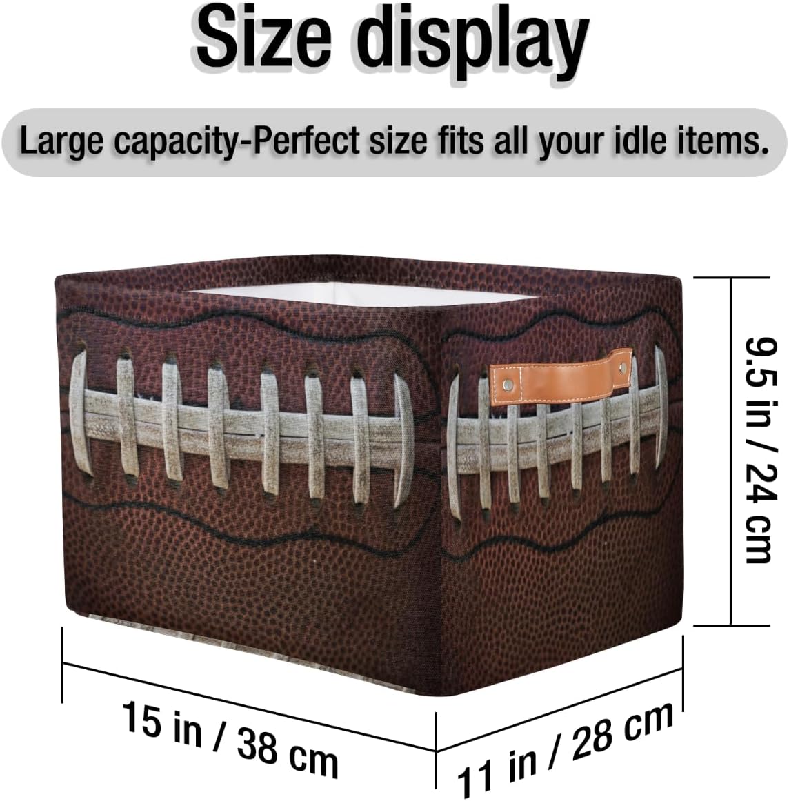 Football Storage Bin Basket, Soccer Large Toys Storage Cube Box with Handles, Collapsible Laundry Basket Rectangular Waterproof Storage for Nursery Bedroom Playroom Shelves