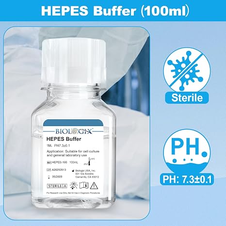 HEPES Buffer, 0.1um Filtration Sterilized, 7.3 pH, for Prepare Protein Extraction Buffer, Cell Culture Buffer, Ready to Use Solution, 100ml/Bottle, 6 Bottles/Case
