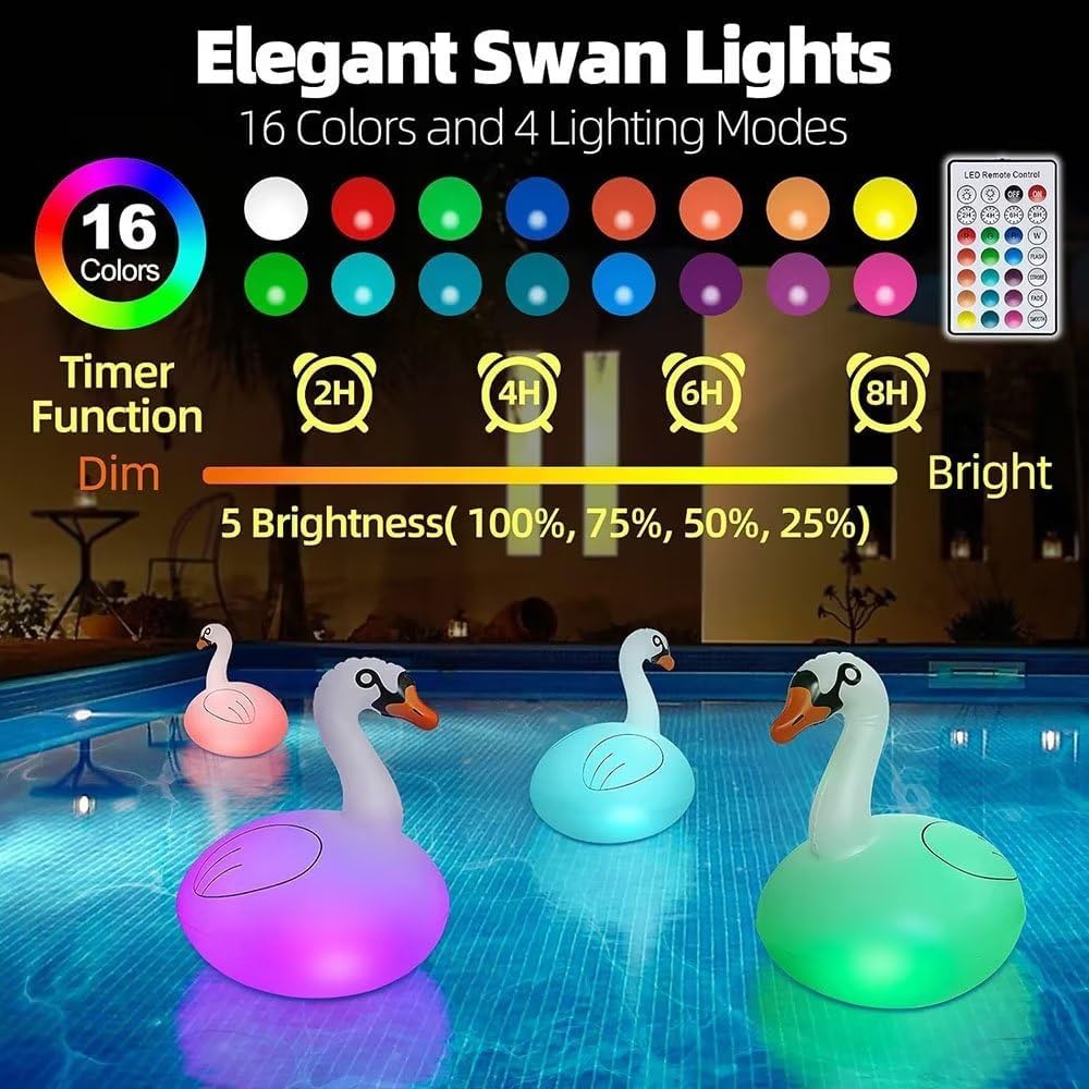 Swan Swimming Pool Floating Solar Light 16 Color Led Light Ball Waterproof Inflatable Led Underwater Light