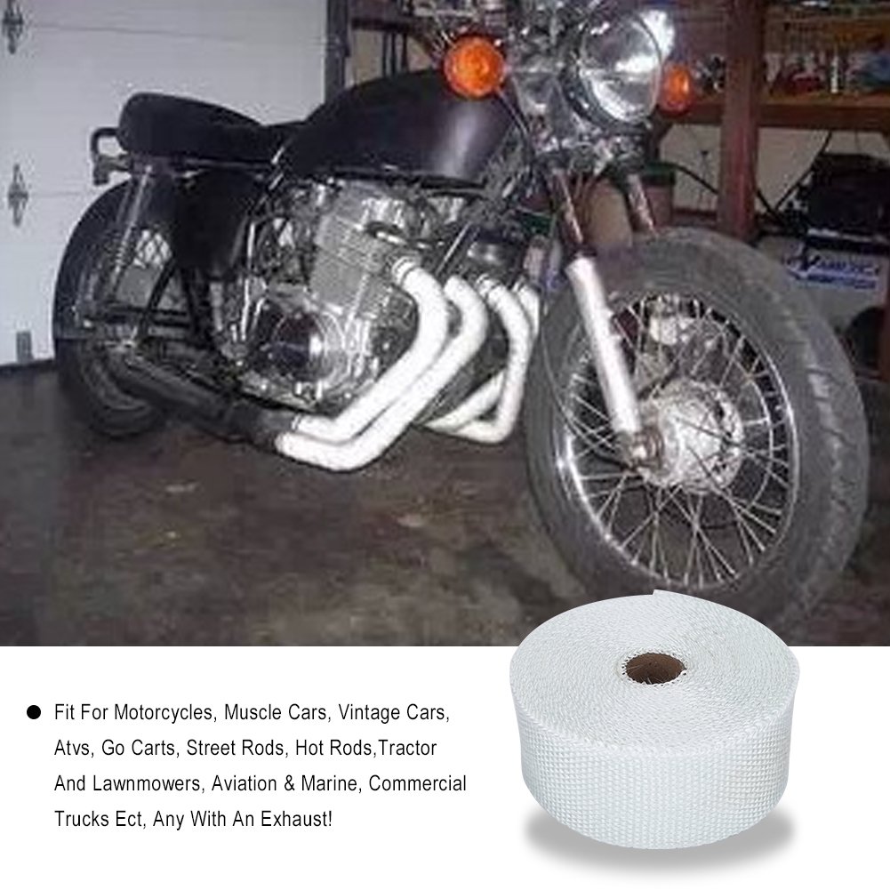 Biały kolektor termiczny bandaż-Duokon izolacja wysokotemperaturowa rura wydechowa taśma izolacyjna do samochodu/taśma motocyklowa 10m x 5cm x 1.5mm