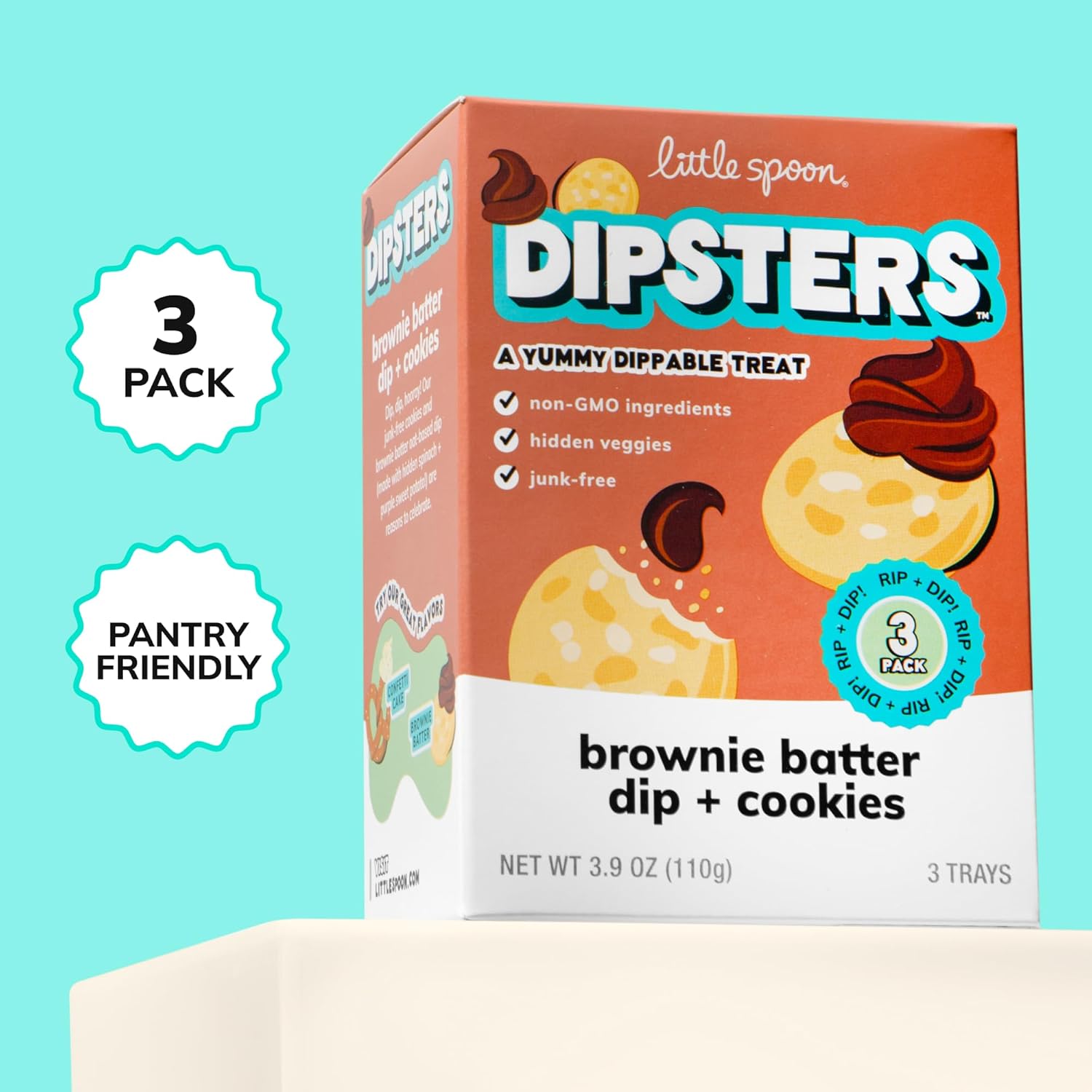Little Spoon Brownie Batter Dip + Cookies Dipster, Big Kid Favorite Dunking Snack with Hidden Veggies, Organic Oats, Purple Sweet Potato & Spinach, Maple Sweetened, Non-GMO, 2g Plant Protein, 3 Trays per Pack, Total of 12 Trays