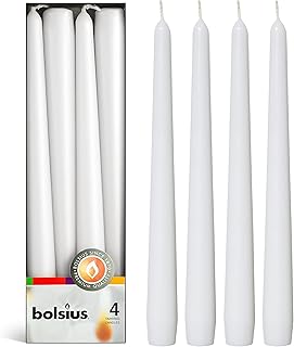BOLSIUS White Taper Candles - 4 Pack Unscented 10 Inch Dinner Candle Set - 7.5 Hour Burn Time - Premium European Quality - Smokeless And Dripless Household, Wedding, Party, And Home Decor Candlesticks