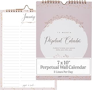 Paper 'n Such- Perpetual Calendar for Birthdays and Anniversaries -12 Months - Large Wall Hanging Dates to Remember Book - Journal for Important & Special Days - 7x10" - Two Lines Per Day
