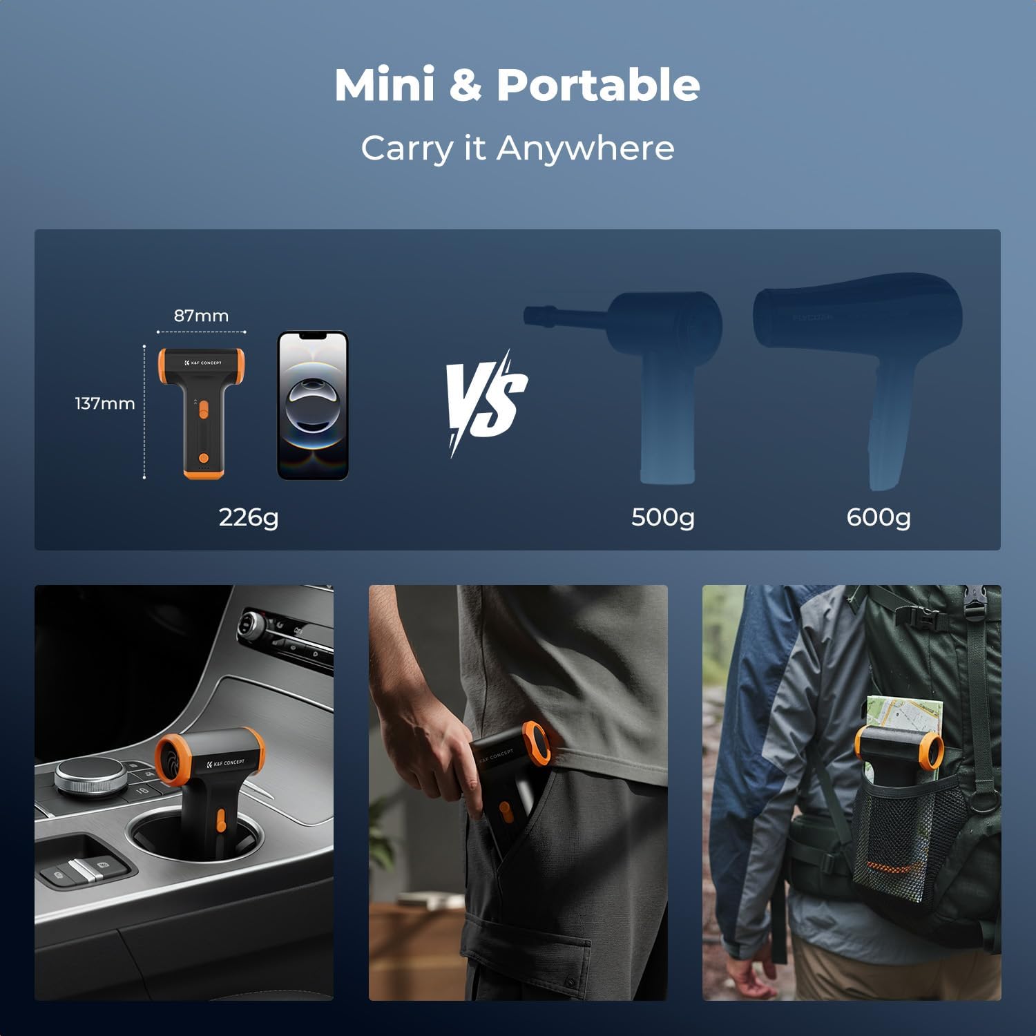 K&F Concept Compressed Air Duster, 3 Gear Adjustable 110000RPM Electric Air Duster, Adjustable&Portable Air Blower for Deep Computer Clean, Keyboard, Car Dry, Home - Replace Compressed Air Cans - Image 7