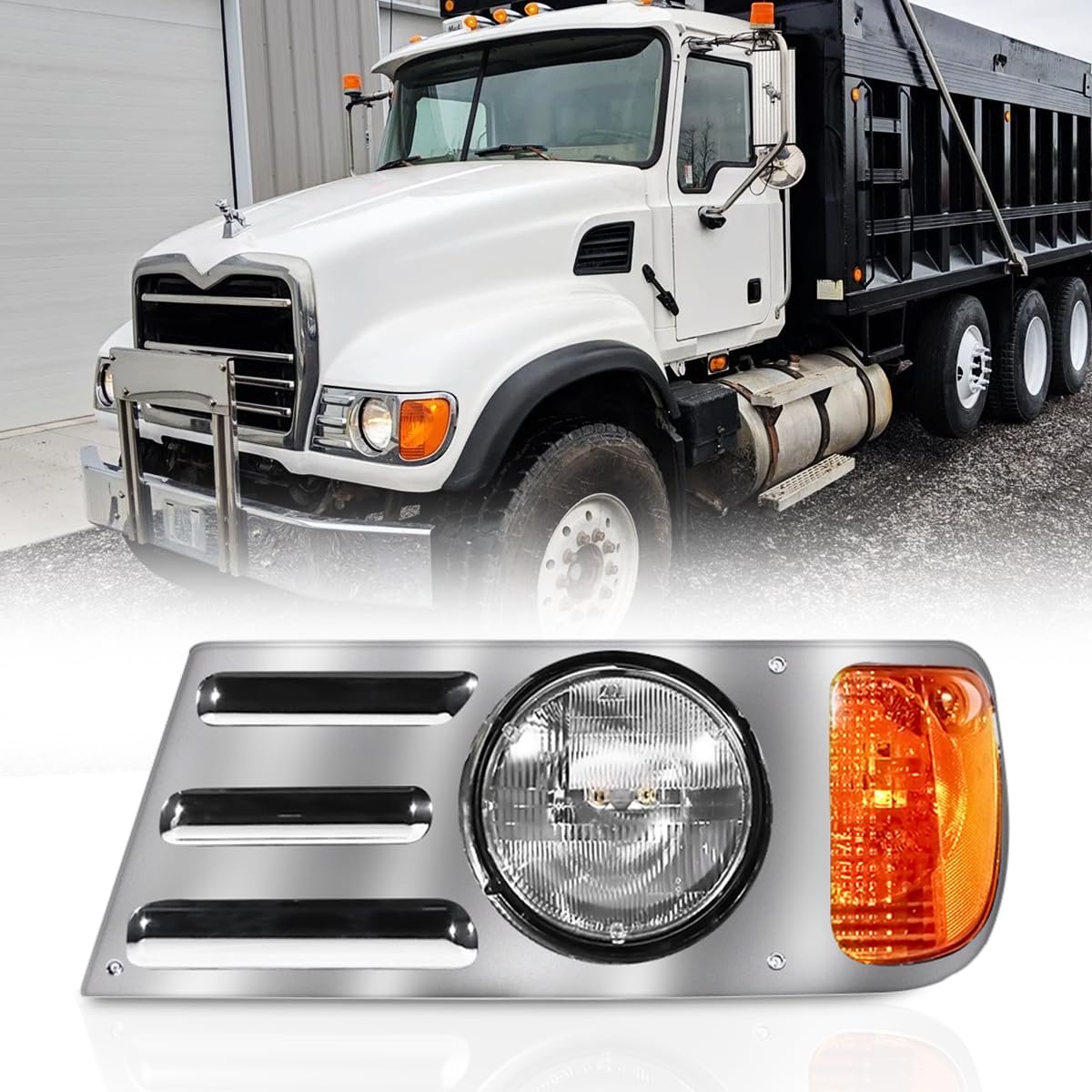 Headlights Assembly fit for Mack CV Replacement Left Driver and Right Passenger Side Headlamp Chrome