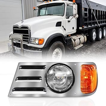 Headlights Assembly fit for Mack CV Replacement Left Driver Side Headlamp Chrome