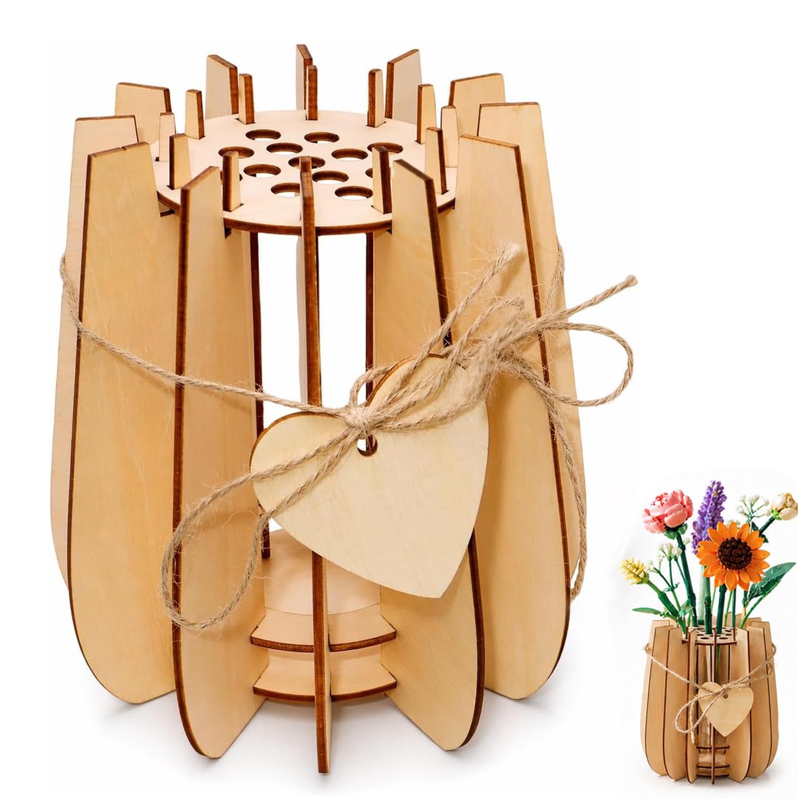 Wooden Vase for Lego Flowers Bouquet – 3D Wooden Puzzle Vase Compatible with Lego Botanicals – Display for Roses Sunflowers Cherry Blossoms Tulips and Flower Lovers Gift