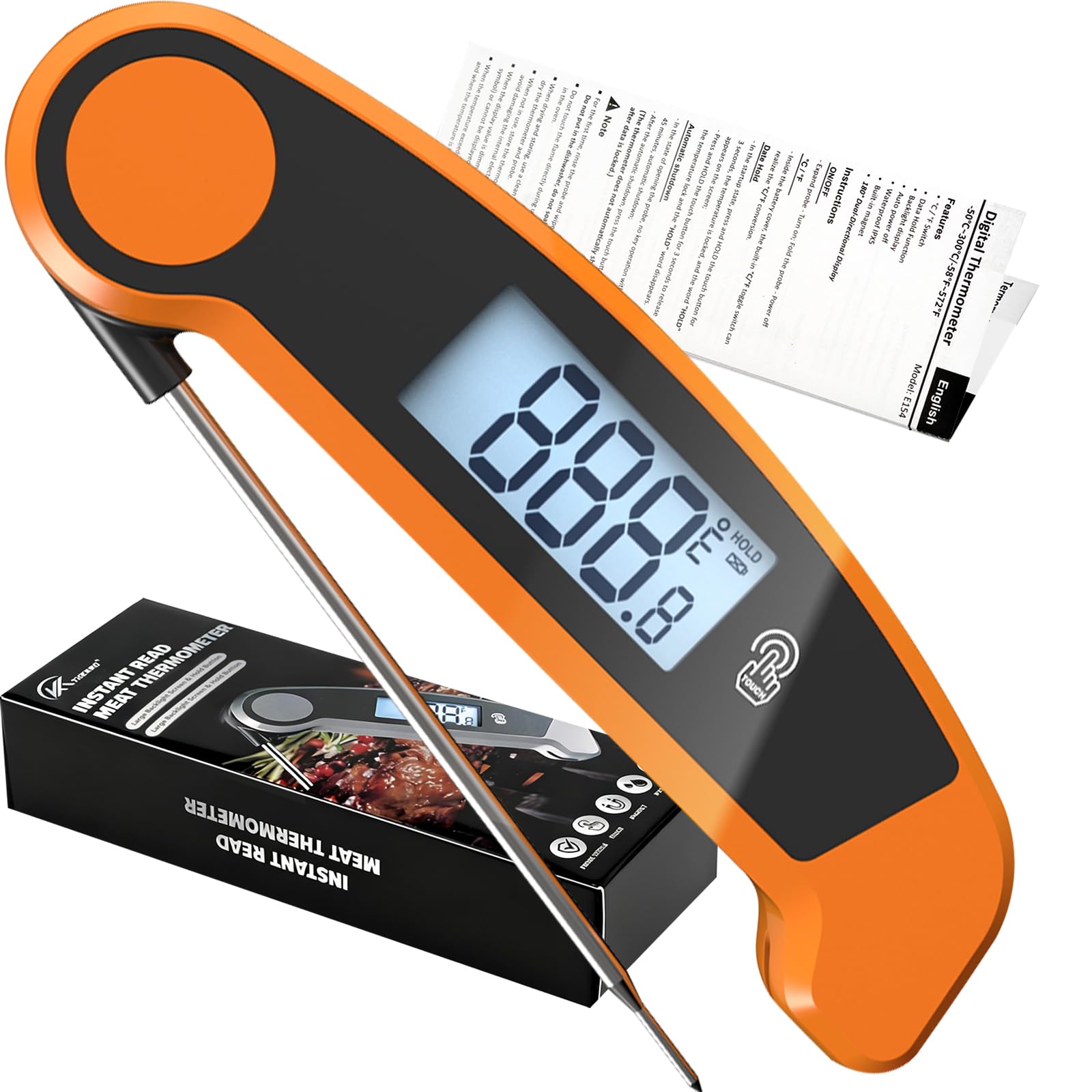 Thermomètre à viande numérique étanche à lecture instantanée pour la cuisson des aliments thermomètre avec rétroéclairage orange