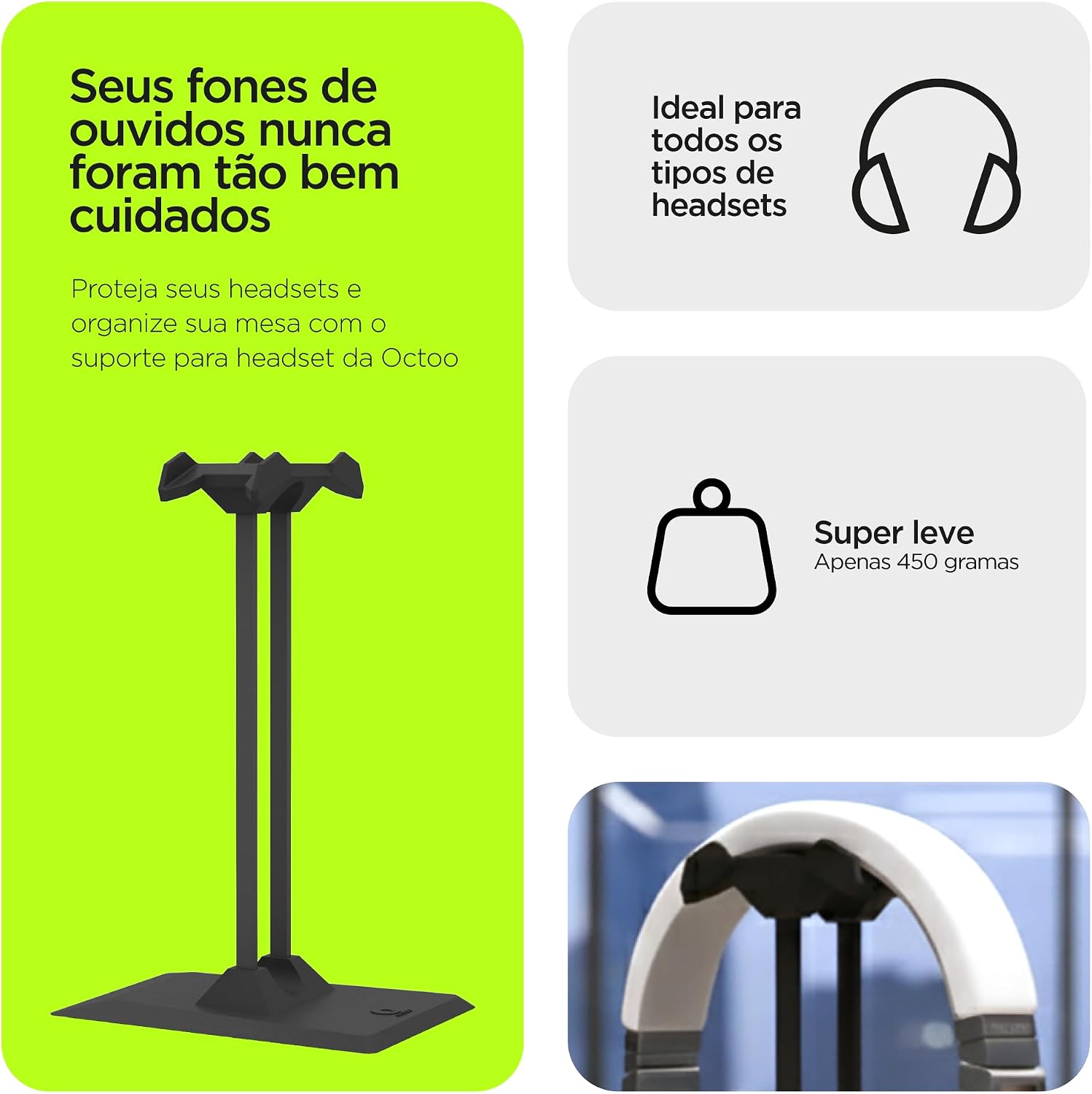 OCTOO, LiteStand Headset - Suporte para fone de ouvido, Preto