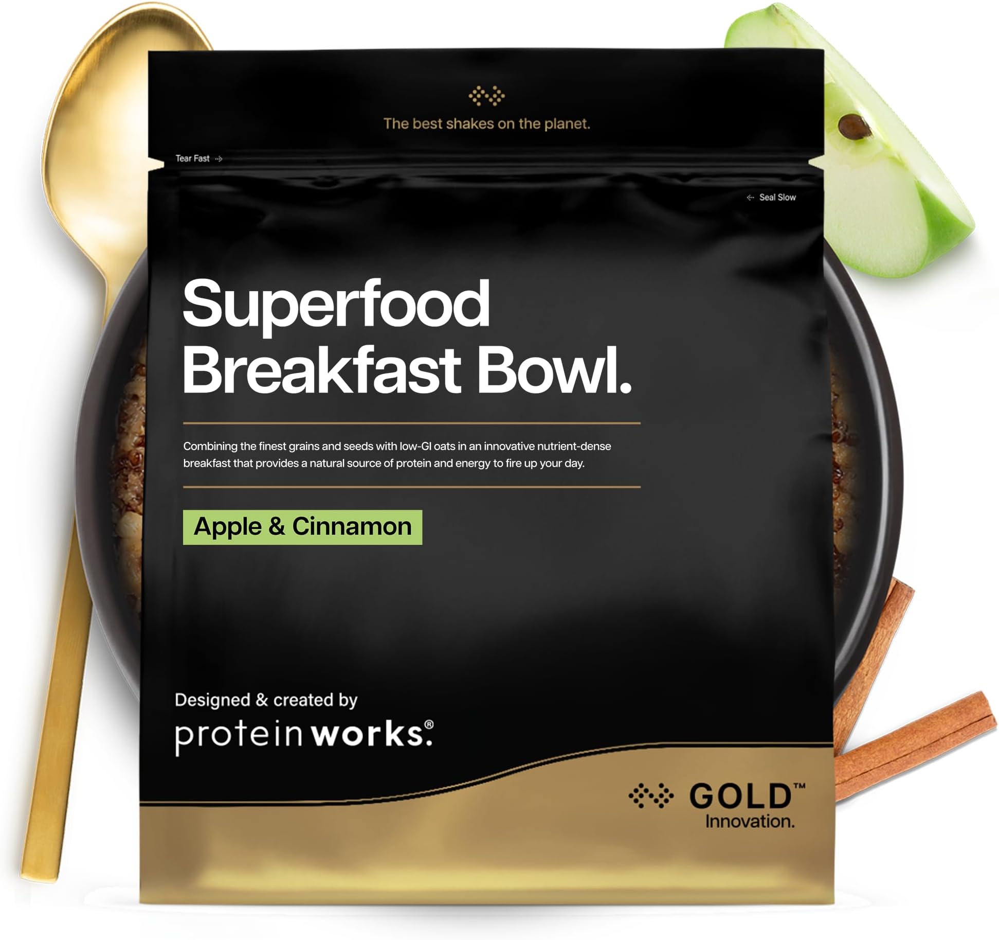Protein Works | Superfood Breakfast Bowl - GOLD Innovation, Award-Winning Protein Cereal, High Protein Breakfast, Grains, Seeds, Oats, High Fibre, Apple & Cinnamon, 20 Servings, 1.2kg